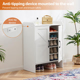 Mericonia Farmhouse Shoe Cabinet with Doors, Modern Large 5-Tier Shoe Storage Cabinet with Adjustable Shelves, Wooden Shoe Organizer for Entryway, Hallway, Closet, Bedroom, Living Room, White Mericonia