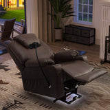 YITAHOME Recliner Chair with Phone Holder, Electric Power Lift Recliner Massage Sofa for Living Room, Home Theater Seating with Cup Holders and LED Lighting, Heated Recliner with USB Ports，Brown YITAHOME