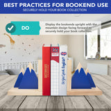 Decorably Blue Mountain Book Ends for Kids - 1 Set Non-Skid Wooden Bookends for Shelves, Book Ends for Boys Decorably