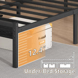 CLIBFENG 14 Inch Classic Metal Platform Bed Frame-Queen Bed Frame with Headboard,Steel Slats Support-LED Bed Frame with USB Charging Station,Under Bed Storage,No Box Spring Needed,Noise Free CLIBFENG