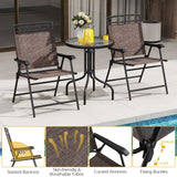 HAPPYGRILL 3 Pieces Patio Dining Set with Round Glass Table, Folding Chairs, Outdoor Chairs Table Set with Umbrella Hole for Garden Poolside Backyard HAPPYGRILL