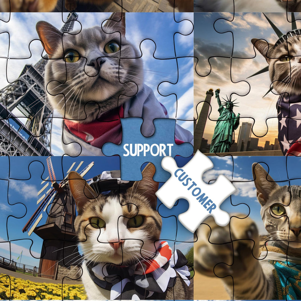 Funny Cat Puzzles for Adults 1000 Piece, Selfie Cat Animal Jigsaw Puzzle, Cat Travels Around The World Puzzle as Home Decor IdeaBazar