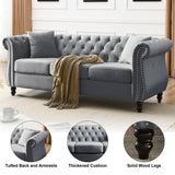 ATUMON 2 Piece Chesterfield Velvet 80“ 3-Seater and 59" Loveseat Sofa Set,Tufted Couch with 4 Pillows,Rolled Arms and Nailhead for Living Room, Bedroom, Office Grey ATUMON