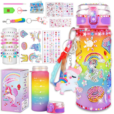 Sanilinwild Gifts for Girls Age 4-12-Decorate Your Own Water Bottle - DIY Friendship Bracelet,Christmas/Easter/Birthday Gift Ideas,Fun Arts and Crafts Gifts Toys for Girls(((Rainbow Unicorn) Sanilinwild