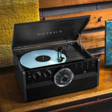 Victrola Metropolitan Mid Century 4-in-1 Bluetooth Record Player & Multimedia Center with Built-in Speakers - 3-Speed Turntable, AM/FM Radio, Wireless Music Streaming | Grey Victrola