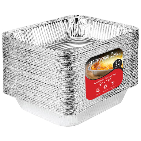 Aluminum Pans 9x13 Disposable Foil (30 Pack) - Half Size Steam Table Deep Pans - Tin Pans Great for Cooking, Heating, Storing, Prepping Food Stock Your Home