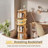 Rotating Bookshelf 360 Degrees，4 Tier Round Spinning Bookcase, Wood Book Shelf Tower for kids, Adults, Narrow Rolling Corner Bookshelf for Small Spaces, Bedroom, Classroom, Kids room, Natural YOUDENOVA