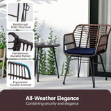 MaxMulti 3 Piece Wicker Patio Bistro Set, Outdoor Conversation Sets with 2 Rattan Patio Chairs and 1 Side Table, Rattan Patio Furniture for Balcony, Deck, Apartment Use (Blue) MaxMulti