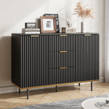 Buffets & Sideboards, Fluted Sideboard Cabinet, 2 Door 3 Drawer Design, Acceent Black Sideboard - Elegant Cabinet Ideal for Dining Room and Kitchen Storage 47.2 inch Svimi