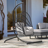 YITAHOME Hanging Egg Chair with Stand, Rattan Wicker Swing Egg Chair with Resistant Cushion, 300lbs Capacity, Foldable Hanging Basket Chair for Porch, Garden, Bedroom, Balcony - Grey YITAHOME