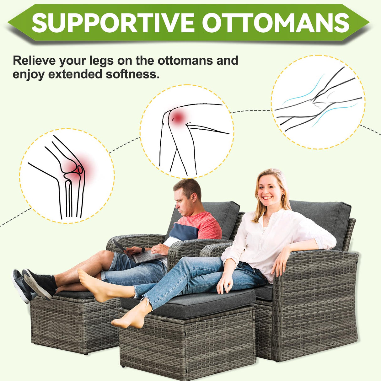 Suvivityse 6 Pieces Patio Furniture Set Sectional Rattan Wicker Outdoor Conversations Sets with Table and Ottomans for Garden, Poolside, Backyard (Grey) Suvivityse