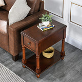 JESONVID Narrow Open End Table with Drawer, Solid Wood Side Table 2-Tier Skinny Table with Storage Shelves Slim Nightstand Small Sofa End Table for Living Room Bedroom-Cherry Walnut 004DWA JESONVID