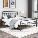 DUMEE Textured Black Metal Queen Bed Frame with Vintage Headboard & Footboard, No Box Spring Needed DUMEE
