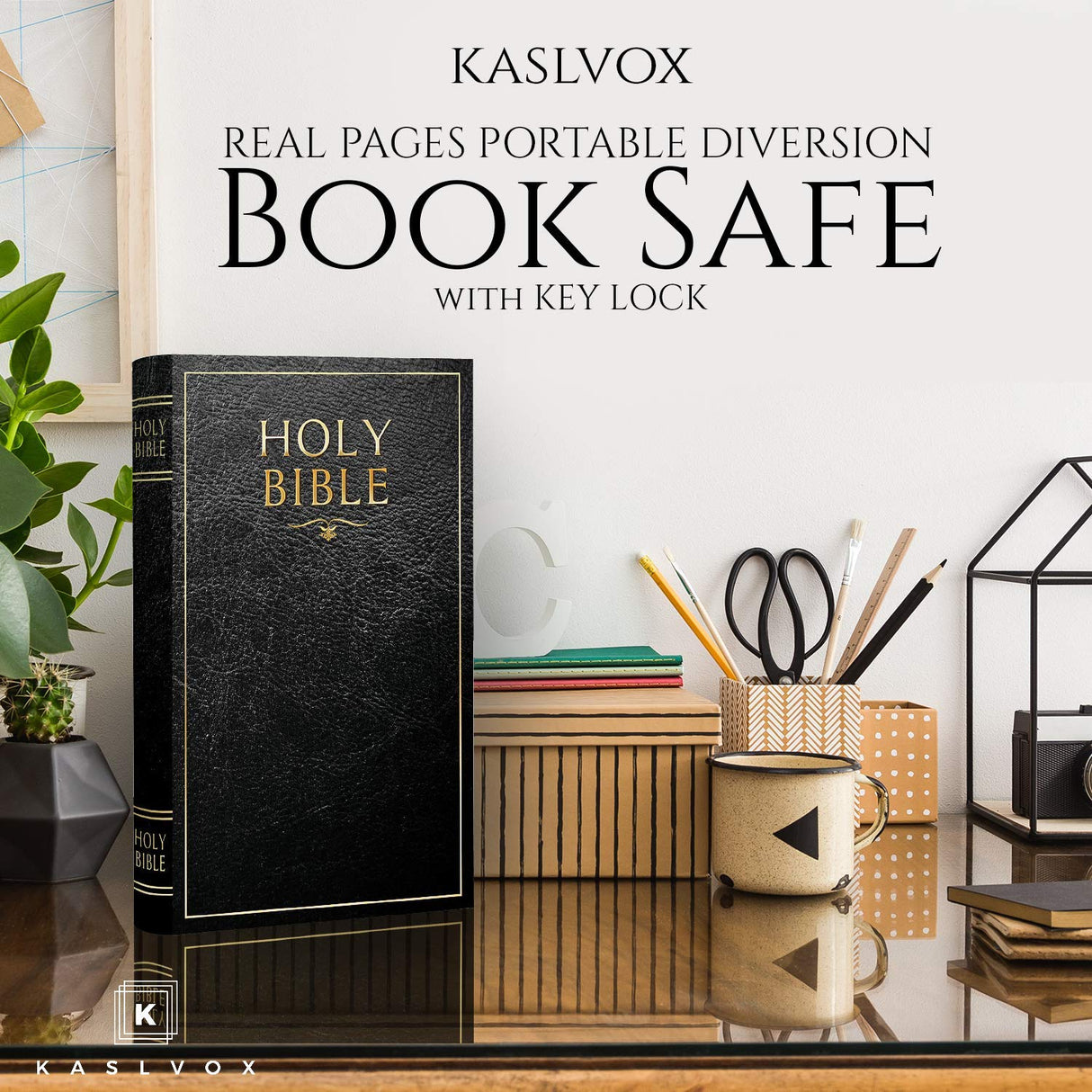Hidden Safe Book Safe with Key Lock - Diversion Safe, Secret Storage, Fake Book Box, Small Safe Box for Cash and Money - Book Safe Lock Box - Hidden Safes in Plain Sight (Bible) (Large) KASLVOX