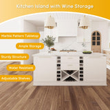 homary Kitchen Island 72" Modern White Melamine Islands Table with Wine Storage & Seating Space Sturdy Board Kitchen Cabinet with Extra Storage for Home homary