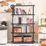 HCHQHS Bookshelf, 5-Tier Industrial Bookcase, Black Open Book Shelf, Freestanding Tall Bookshelves with Metal Frame HCHQHS
