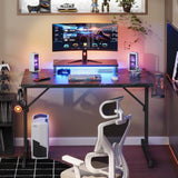 Bestier Small Gaming Desk with Monitor Stand, 42 inch LED Computer Desk, Gamer Workstation with Cup Holder & Headset Hooks, Modern Simple Style Desk for Home Office, Black Marble Bestier