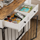 Dog Crate Furniture Kennel with Double Doors, Wooden Pet House with 2 Drawers and Pet Feeder Station Storage Cabinet, Furniture Style Dog Crate Table Side End Table for Large Medium Dogs, White SDMY