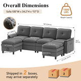 Vlsrka 100" Modular Sectional Cloud Couch with Storage Ottoman, 4-Seater Teddy Velvet Deep Seat Modern Sofa with Removable Cushion for Living Room, Bedroom and Apartment (Dark Grey) Vlsrka