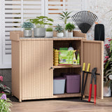 Rattan Outdoor Storage Cabinet, Large Space Potting Bench with Waterproof Metal, Plate Garden Table for Outdoor Storage and Gardening JFHID