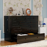 ClassyCabin Murphy Bed Queen Cabinet Without Mattress: Retro Black Wood Handle Murphy Bed Cabinet with USB Port & Small Shelves, Space Saving Wall Chest Bed with 2 Large Drawer for Home ClassyCabin