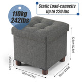 BRIAN & DANY Storage Ottoman Cube, Foot Stool Seat with Wood Legs, Folding Storage Ottoman Bench, Small Ottoman Foot Rest for Living Room and Bedroom 12.6"x12.6"x12.8" - Grey BRIAN & DANY