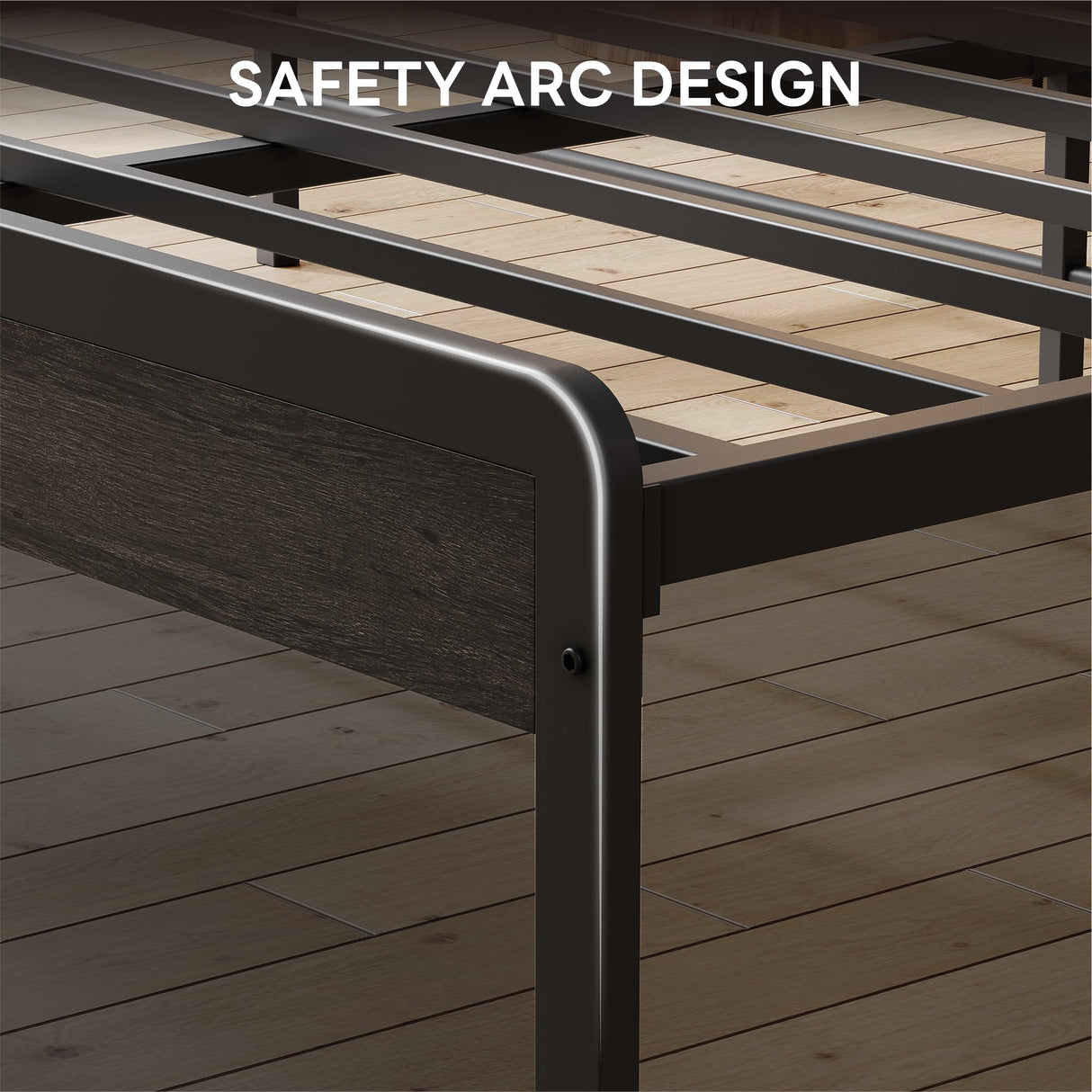 LIKIMIO Queen Bed Frame with Headboard, Dark Wood Camas Queen with Strong Supports, Sturdy, Noise-Free, No Box Spring Needed, Charcoal Grey LIKIMIO