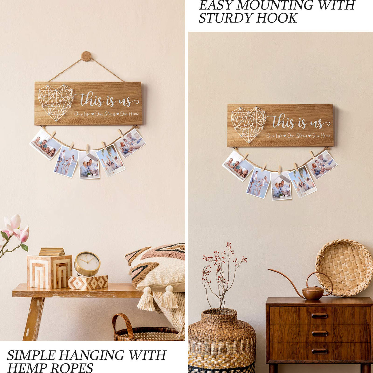 Mothers Day Gifts for Mom Women, Housewarming Gifts New Home Wall Decor Sign, This Is Us Family Picture Frame Wedding Gifts for Couples Farmhouse Rustic Wood Hanging Photo Holder New Homeowner Gifts MAYICIVO