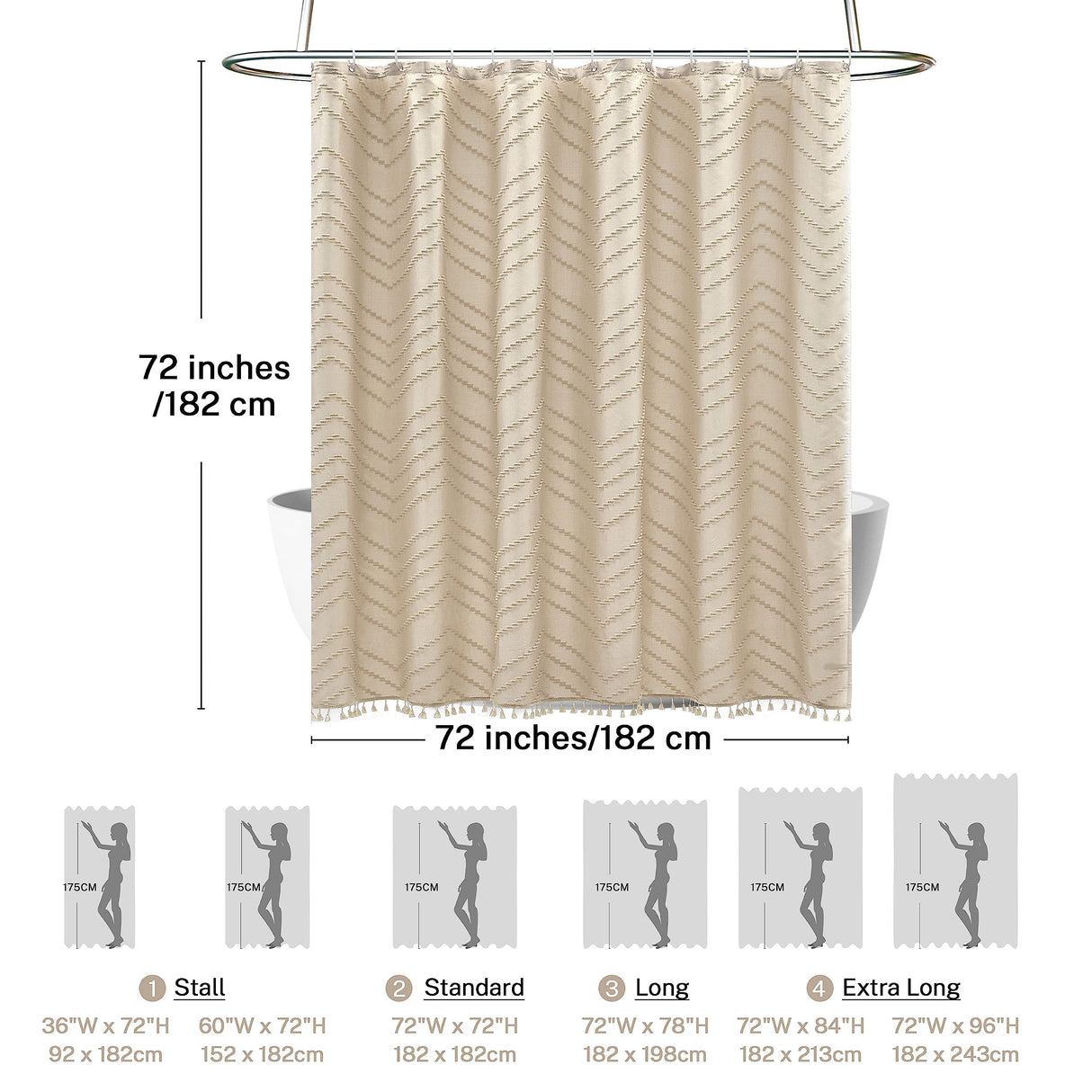 Siiluminisoy Boho Farmhouse Shower Curtain Woven Fabric Cute Beige Shower Curtain, 72 x 72 Tufted Chevron Textured Striped Modern Farmhouse Minimalist Shower Curtain for Bathroom Siiluminisoy