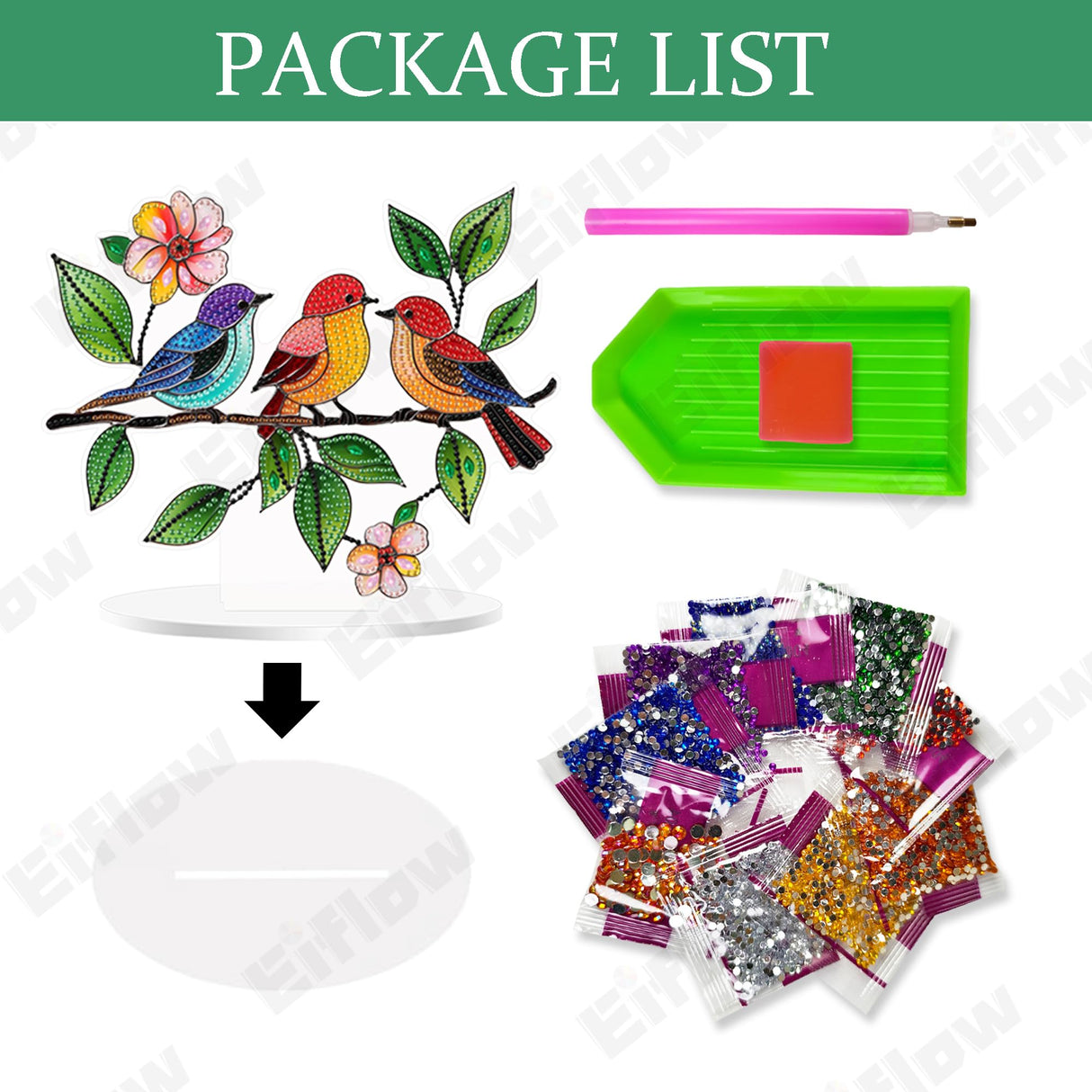 Eiflow Tabletop Special Diamond Art Kit Bird, Stand Up Diamonds Painting Kit for Adults Spring, DIY Acrylic Diamond Desk Placement Board Ornament Eiflow