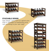 28-Bottle Wine Rack Free Standing Floor, Solid Wood 7-Tier Display Wine Storage Shelves with Tabletop, Wobble-Free Bottle Holder for Cellar Kitchen Bar Dining Room Living Room, Walnut FLYJOE