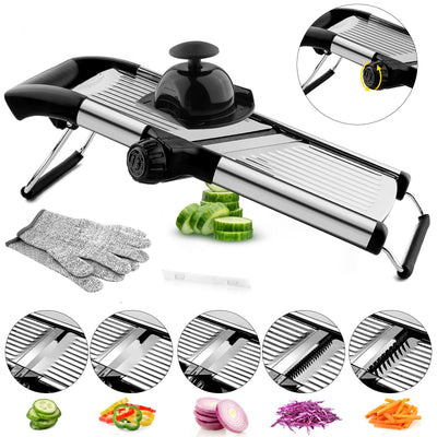 VEKAYA Mandoline Slicer,Mandoline Food Slicer for Kitchen,Mandolin,Potato Slicer,Vegetable Chopper,Adjustable Stainless Steel Veggie Onion Tomato Julienne Cutter with Cut-Resistant Gloves