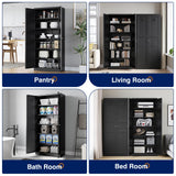 Yizosh Metal Storage Cabinet with 2 Doors and 5 Adjustable Shelves - 71" Black Kitchen Pantry Storage Cabinet, 5-Tier Tall Steel Cabinet Locker for Kitchen, Living Room, Dining Room Yizosh