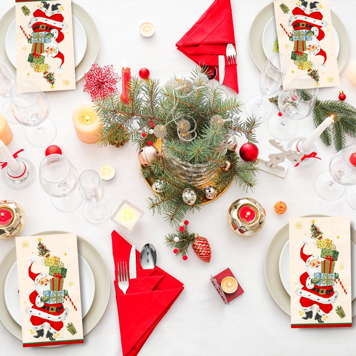 JarThenaAMCS 100Pcs Christmas Guest Napkin Vintage Santa Gift Box Disposable Paper Napkin Retro Dinner Hand Napkins for Thanksgiving Harvest Bathroom Supplies JarThenaAMCS