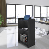 Podium Stand Portable,Church Pulpit Podium with Wheels,Lectern for Classrooms,Podium Stand Hostess Stand Reception Desk with Storage Shelves,Black YUUAU