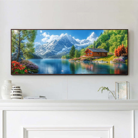 VAIIEYO Large Diamond Art Kits for Adults Mountain, Diamond Art Lake Cottage House, Large Diamond Painting Kits Full Drill Round Rhinestone Craft Canvas for Home Wall Decor Gift 12x31 inch VAIIEYO