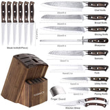Kitchen Knife Set, 16-Piece Knife Set with Built-in Sharpener and Wooden Block, Precious Wengewood Handle for Chef Knife Set, German Stainless Steel Knife Block Set, Ultra Sharp Full Tang Forged Tudoccy