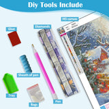 Christmas Elk House Diamond Painting Kits for Adults, 5D Winter Diamond Art Kits for Adults Beginners, DIY Full Round Drill Diamond Dot Painting Gem Art Kits for Adult, Home Wall Decor 13.8x13.8 Inch LKHMVCA