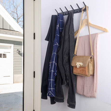 WEBI Coat Rack Wall Mounted,17-1/8 Inch Coat Hooks for Hanging Coats,Heavy Duty Metal Hook Rack Rail with 6 Double Dual Hooks Coat Hanger Wall Mount for Clothes Jacket,Black,2 Packs WEBI