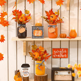 Jexine 18 Pcs Fall Thanksgiving Tables Centerpieces Pumpkin Maple Mason Jars Centerpieces for Table Decorations with Wood Signs Rope Farmhouse Fall Decor for Home Indoor Autumn Kitchen Dining Room Jexine