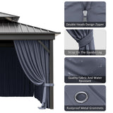 12'x14' Gazebo Curtains Outdoor Waterproof with Hanging Rings, 4-Panel Double Zipper Sidewalls Universal Replacement Privacy Curtain, Outdoor Gazebo Curtains for Patio, Backyard(Curtains Only) Snubbull
