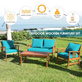 Tangkula 8 PCS Acacia Wood Patio Furniture Set, Outdoor Seating Chat Set w/Gray Cushions Back Pillow, Outdoor Conversation Set w/Coffee Table for Garden, Backyard, Poolside Tangkula