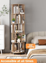 Baoz 5-Tier Rotating Bookshelf Tower, 360° Display Stackable Spinning Bookshelf with Wheels, Floor Standing Corner Revolving Bookcase, Rotating Book Shelf for Kids Rooms, Living Room, Bedroom - Wood Baoz