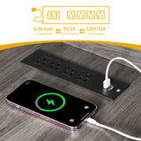 DWVO L Shaped Desk with Drawers & Power Outlets, 55" Computer Desk with Bookshelf, Corner Desk Home Office Desk with Storage Shelves & LED Lights, Grey DWVO