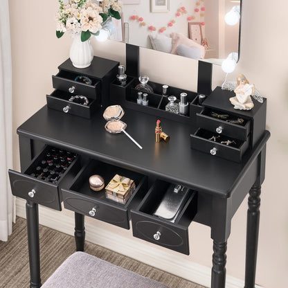 ANWBROAD Makeup Vanity Desk Vanity Set with Lighted Mirror Makeup Vanity Desk Table Set Large 8 LED Bulbs Frameless Mirror 3 Colors Modes Dimming