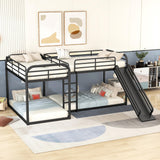 SOFTSEA L-Shaped Quad Bunk Beds for 4 Kids, Metal Triple Bunk Bed, No Box Spring Needed (Black, Twin and Full) SOFTSEA