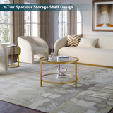 SAYGOER Round Glass Coffee Table 2 Tier Coffee Tables with Storage Shelf for Large or Small Space Modern Simple Center Table with Gold Frame for Living Room Home Office, Easy Assembly… SAYGOER