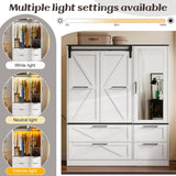 PAKASEPT Armoire Wardrobe Closet with w/Folding Sliding Barn Door, Bedroom Armoires with Mirror and Sensor Lights, Hanging Rod, Wardrobe Closet for Bedroom (19.69" D x 47.24" W x 72.83" H) PAKASEPT