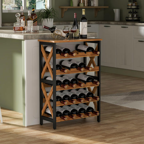 LUMAMU 25 Bottle Wine Rack Freestanding Floor Rustic Wine Holder Stand 5 Tier Wobble-Free Tall Wine Racks Wine Large Display Storage Shelf for Cellar LUMAMU