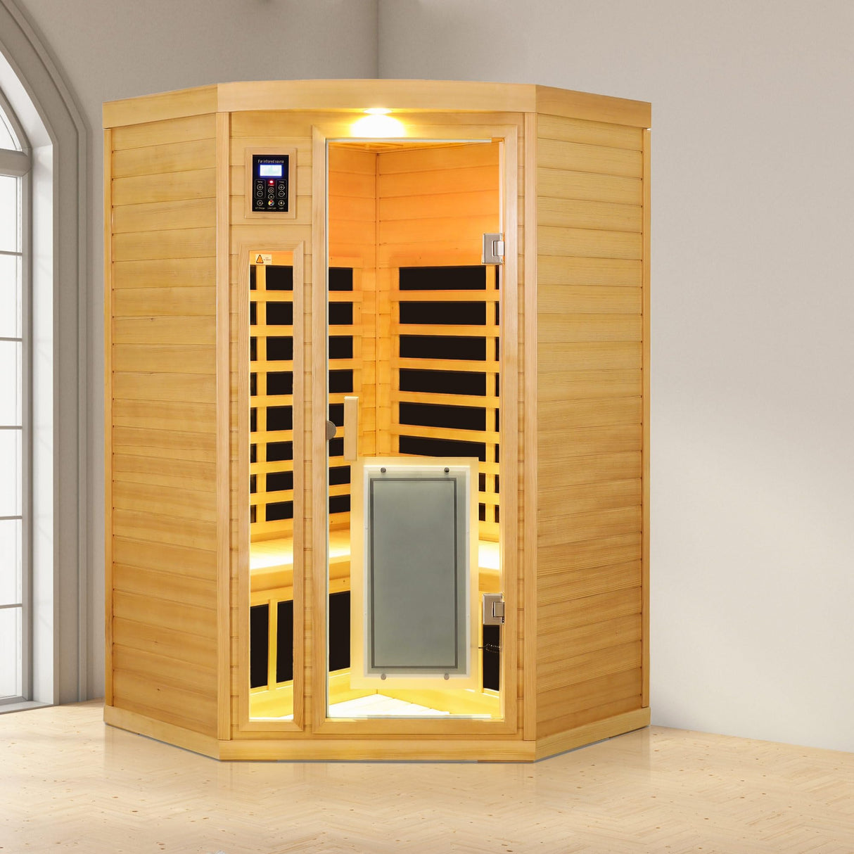 Xmatch Saunas 907B Far Infrared Sauna, Indoor Corner Space Wooden Dry Sauna Low EMF (Hemlock Wood, 2-3 Person Size 360 Envolved) Xmatch